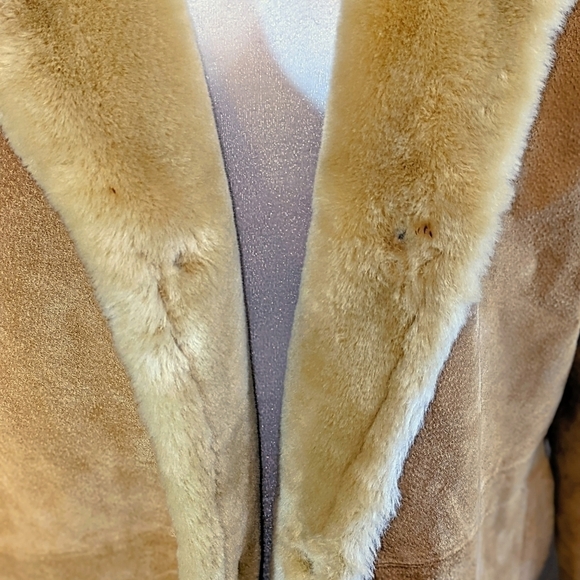Tan Suede Leather w Faux Fur Lined Long Coat by RC Comstock Expedition - Picture 6 of 11